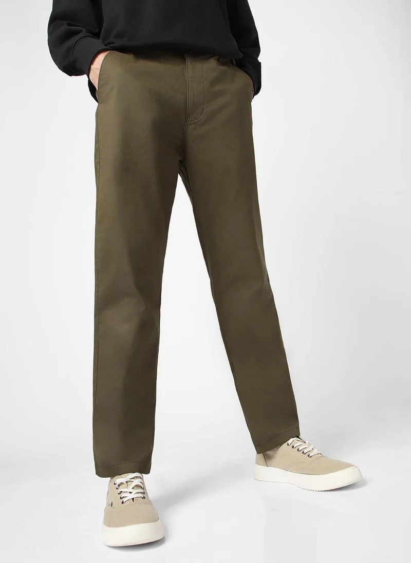 Urbano Fashion Men's Olive Green Cotton Regular Fit Casual Chinos Trousers Stretch